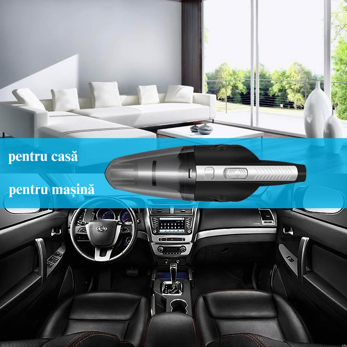 Aspirator de mana portabil cu acumultor VarioShop®, pentru uz caznic sau auto, husa inclusa, incarcare USB, 32.000 rot/min, putere 120W, 5 duze diferite, 34cm x 10cm x 5.5cm, Negru [20]