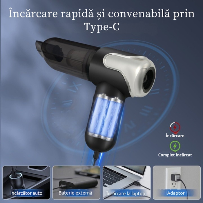 Aspirator portabil fara fir VarioShop®, pentru masina si casa, putere 120 W, aspirare 5000 Pa, 6 duze pentru crapaturi si suprafete delicate, incarcare USB [5]