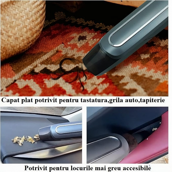 Aspirator portabil pentru casa si masina VarioShop®, Putere 60 W, Compact, Portabil, Filtru HEPA, 2 accesorii de curatare a spatiilor inguste, Incarcare prin USB-C, Autonomie 30 minute, Baterie 4000 m [11]