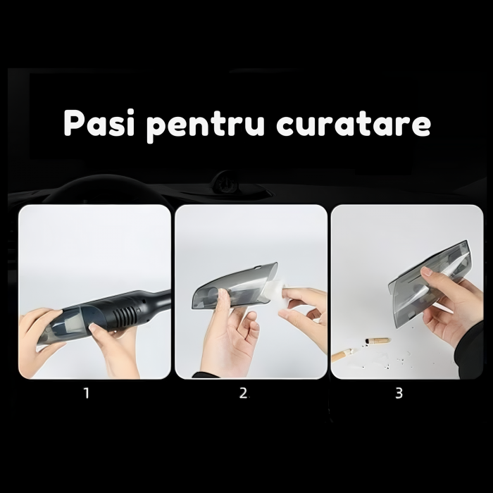 Aspirator portabil pentru casa si masina VarioShop®, Putere 60 W, Compact, Portabil, Filtru HEPA, 2 accesorii de curatare a spatiilor inguste, Incarcare prin USB-C, Autonomie 30 minute, Baterie 4000 m [54]