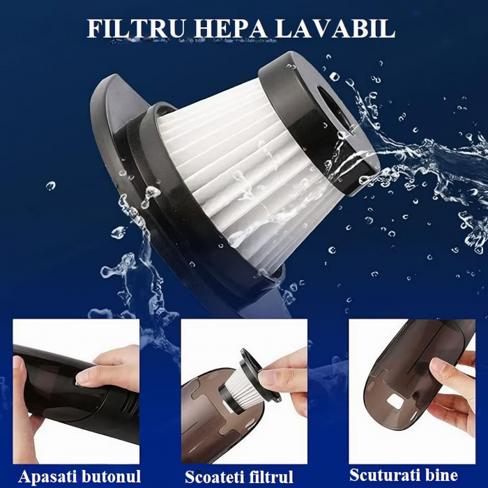 Aspirator portabil pentru casa si masina VarioShop®, Putere 60 W, Compact, Portabil, Filtru HEPA, 2 accesorii de curatare a spatiilor inguste, Incarcare prin USB-C, Autonomie 30 minute, Baterie 4000 m [32]