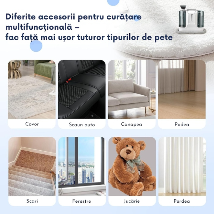 Aspirator portabil pentru covoare si tapiterie 450W VarioShop®, putere de aspirare 11 kPa, rezervor dublu, perii universale, ideal pentru curatarea casei si a masinii [3]
