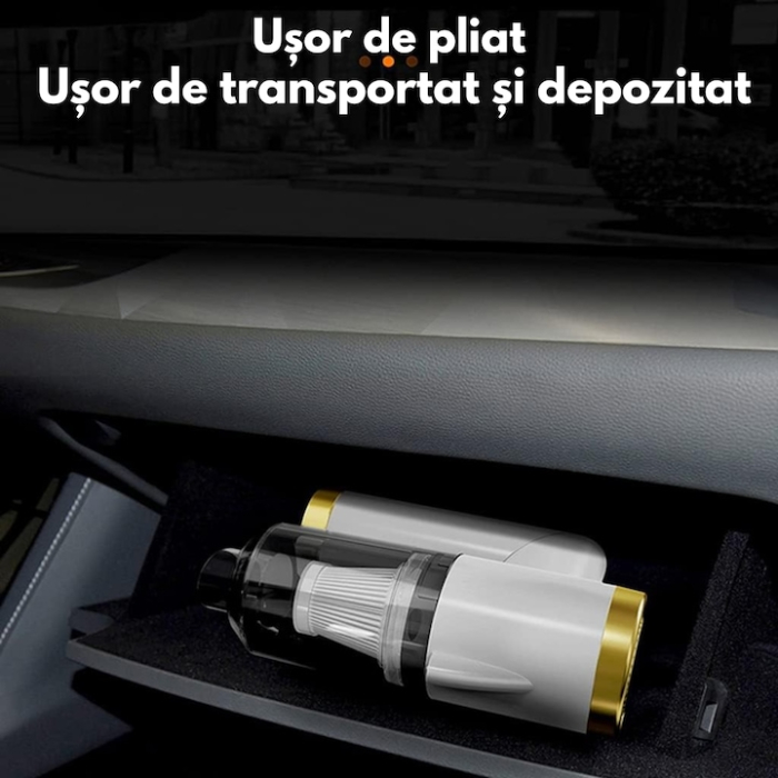 Aspirator portabil pliabil pentru masina si casa cu putere de aspiratie 9000PA, iluminare LED si accesorii multifunctionale, Alb [4]