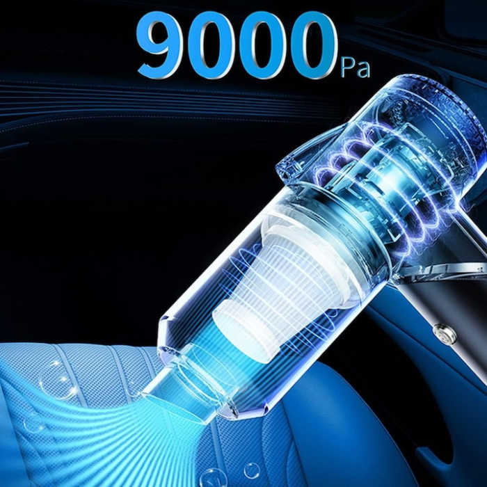 Aspirator portabil pliabil pentru masina si casa cu putere de aspiratie 9000PA, iluminare LED si accesorii multifunctionale, Alb [9]