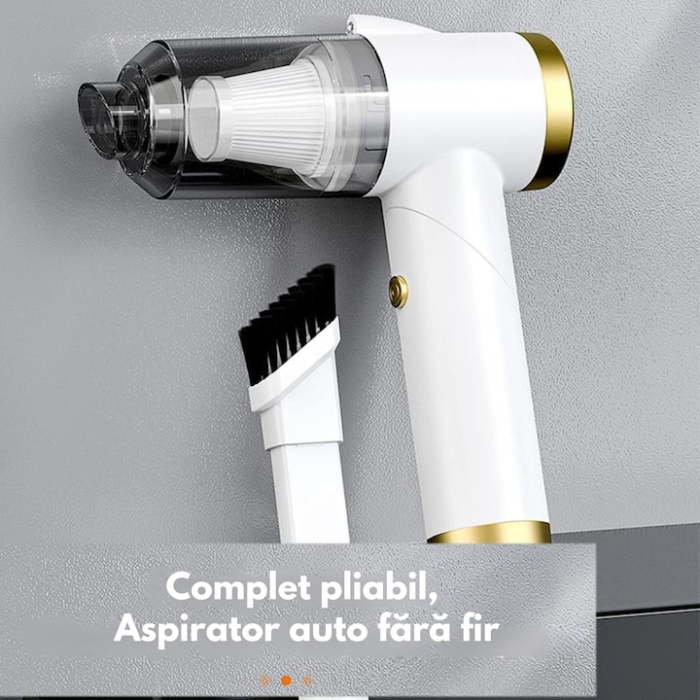 Aspirator portabil pliabil pentru masina si casa cu putere de aspiratie 9000PA, iluminare LED si accesorii multifunctionale, Alb [5]