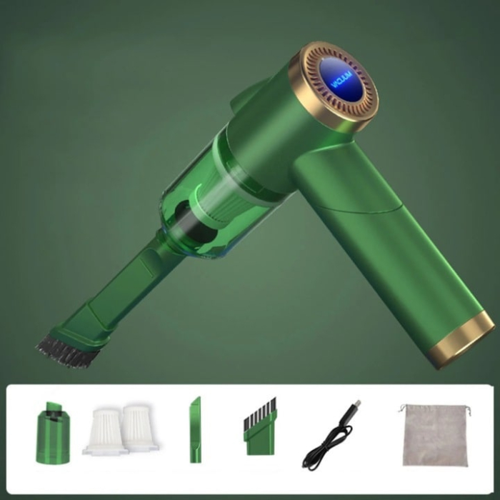 Aspirator portabil pliabil pentru masina si casa cu putere de aspiratie 9000PA, iluminare LED si accesorii multifunctionale, Verde [2]