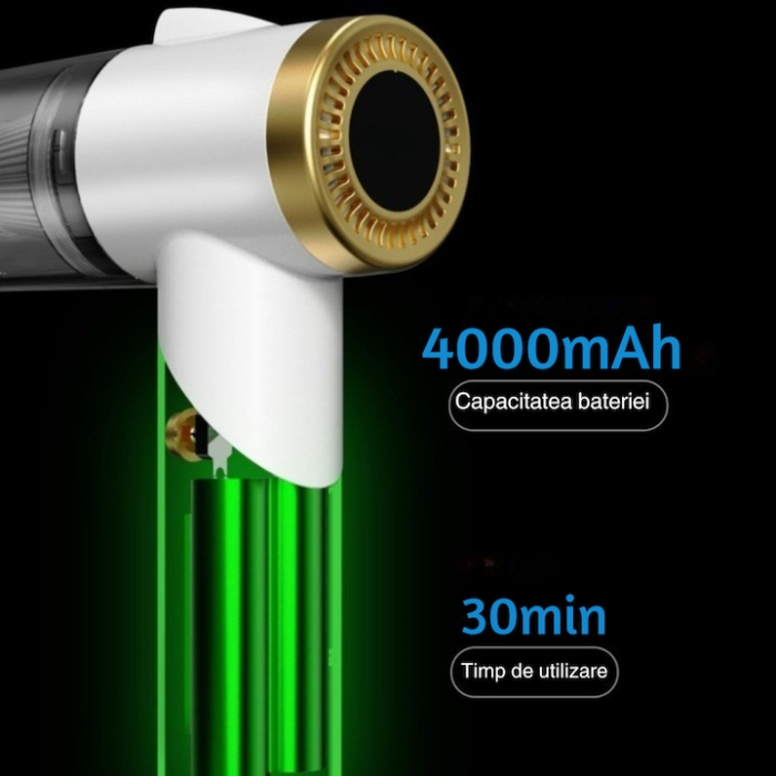 Aspirator portabil pliabil pentru masina si casa cu putere de aspiratie 9000PA, iluminare LED si accesorii multifunctionale, Verde [3]