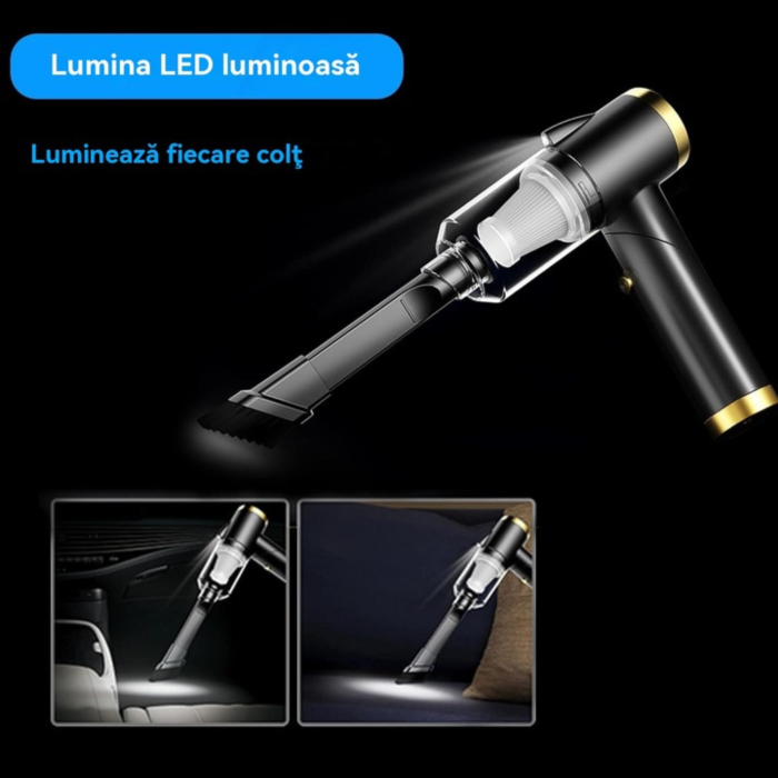 Aspirator portabil pliabil VarioShop, putere de aspiratie 9000PA, iluminare LED, Negru, 196x42mm [3]