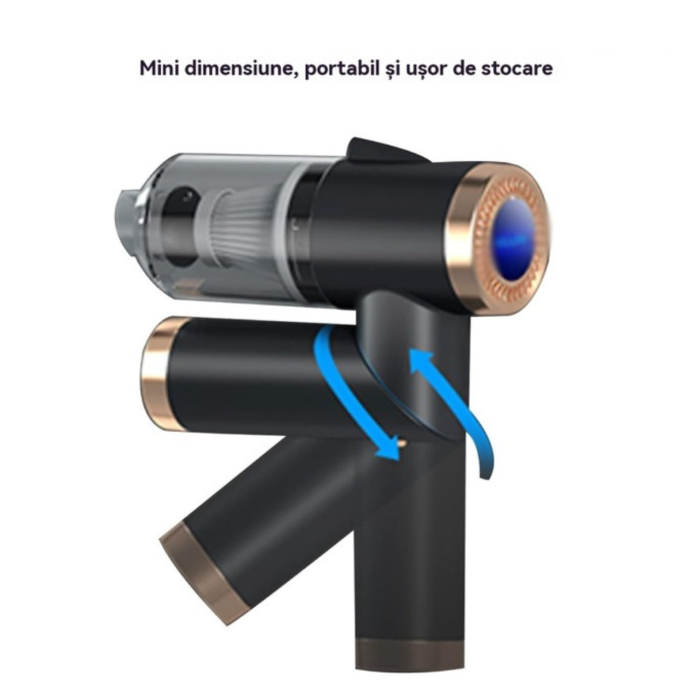 Aspirator portabil pliabil VarioShop, putere de aspiratie 9000PA, iluminare LED, Negru, 196x42mm [2]