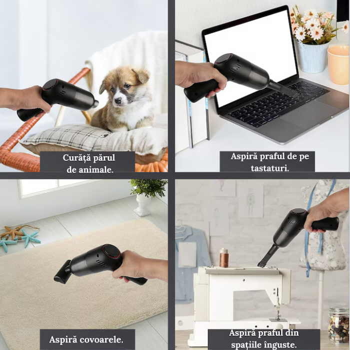 Aspirator Portabil VarioShop® 3 duze incluse, ideal pentru casa si masina, incluse accesorii versatile pentru curatare rapida si eficienta, putere aspirare 8000 PA, baterie 2000mAh, timp de rulare 30 [39]
