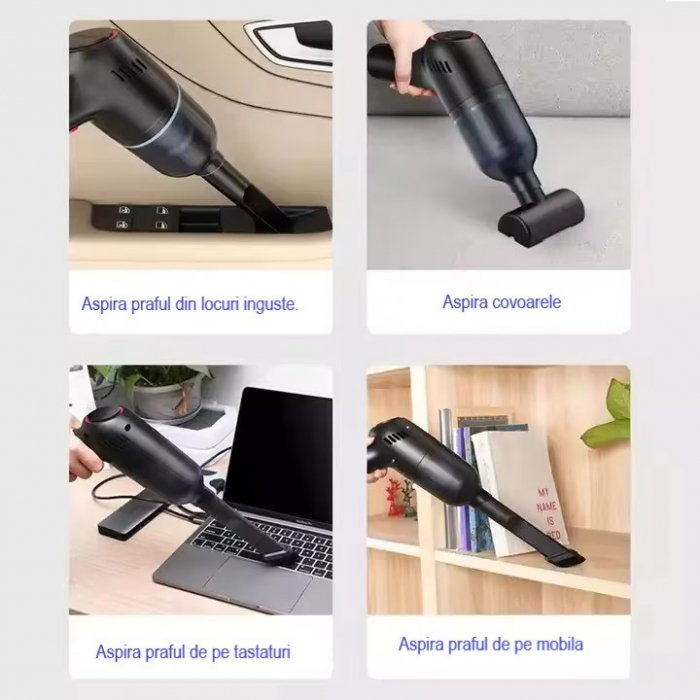 Aspirator Portabil VarioShop® 3 duze incluse, ideal pentru casa si masina, incluse accesorii versatile pentru curatare rapida si eficienta, putere aspirare 8000 PA, baterie 2000mAh, timp de rulare 30 [25]