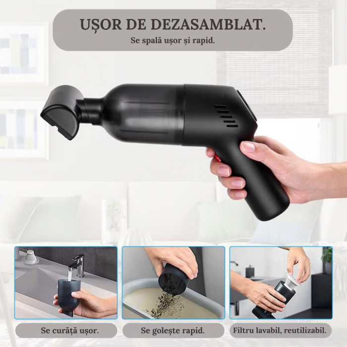 Aspirator Portabil VarioShop® 3 duze incluse, ideal pentru casa si masina, incluse accesorii versatile pentru curatare rapida si eficienta, putere aspirare 8000 PA, baterie 2000mAh, timp de rulare 30 [20]