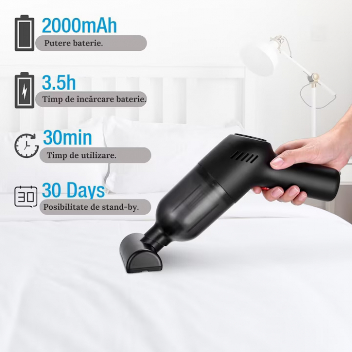 Aspirator Portabil VarioShop® 3 duze incluse, ideal pentru casa si masina, incluse accesorii versatile pentru curatare rapida si eficienta, putere aspirare 8000 PA, baterie 2000mAh, timp de rulare 30 [15]