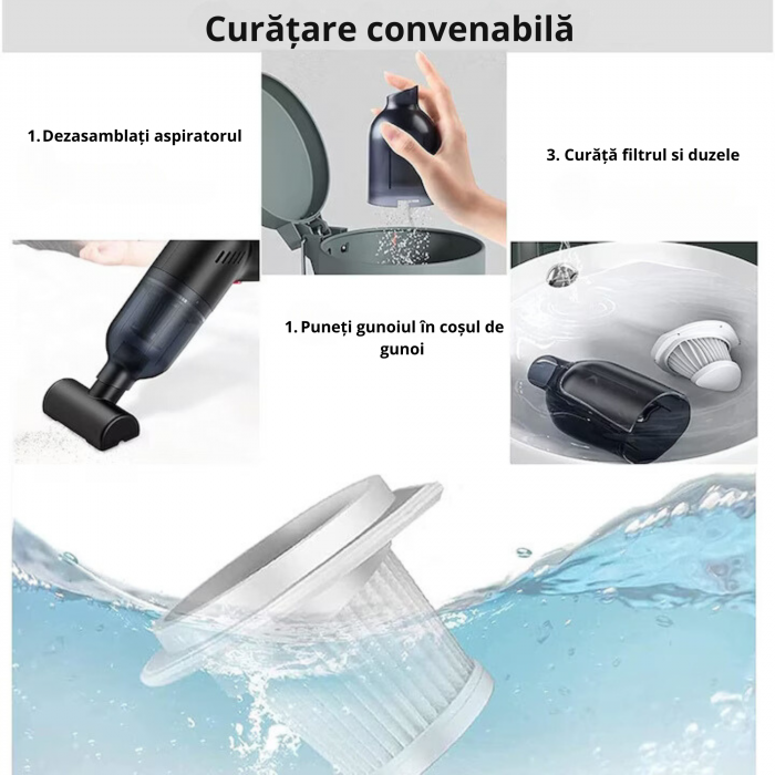 Aspirator Portabil VarioShop® 3 duze incluse, ideal pentru casa si masina, incluse accesorii versatile pentru curatare rapida si eficienta, putere aspirare 8000 PA, baterie 2000mAh, timp de rulare 30 [3]
