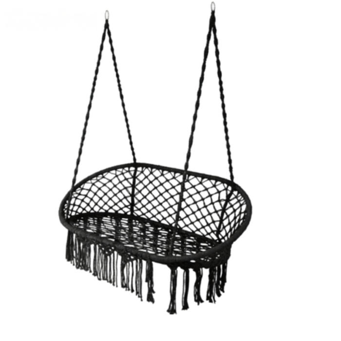 Balansoar dublu tip leagan suspendat Varioshop, fotoliu suspendat 2 persoane, negru, 300 kg, cu perne incluse, pentru interior si exterior [6]