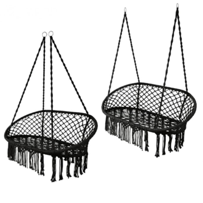 Balansoar dublu tip leagan suspendat Varioshop, fotoliu suspendat 2 persoane, negru, 300 kg, cu perne incluse, pentru interior si exterior [4]