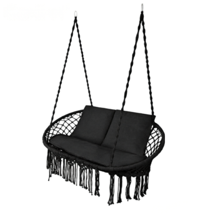 Balansoar dublu tip leagan suspendat Varioshop, fotoliu suspendat 2 persoane, negru, 300 kg, cu perne incluse, pentru interior si exterior [3]