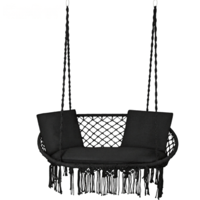 Balansoar dublu tip leagan suspendat Varioshop, fotoliu suspendat 2 persoane, negru, 300 kg, cu perne incluse, pentru interior si exterior [7]