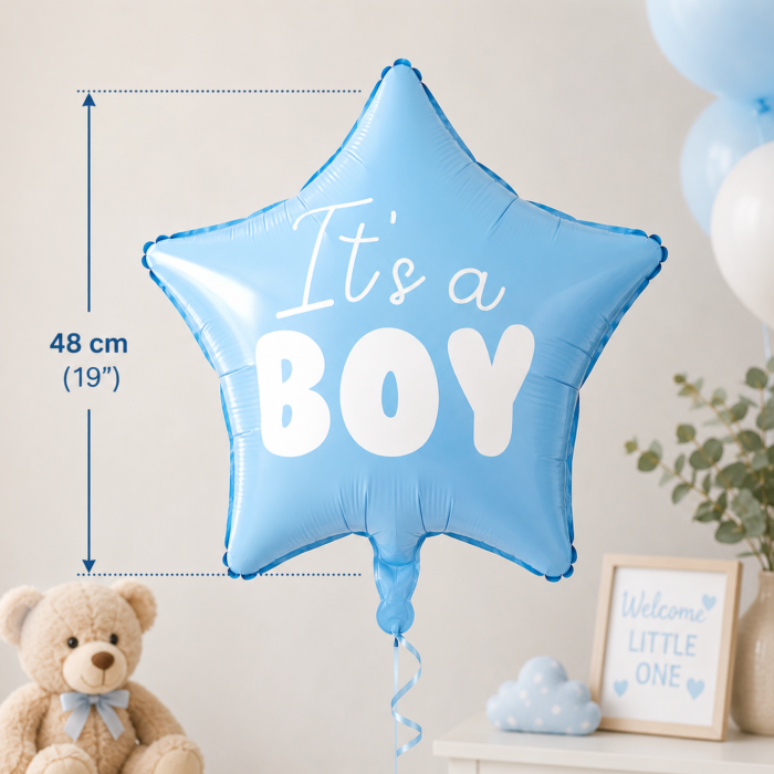 Balon folie stea „It’s a Boy”, bleu deschis, 48 cm, pentru baby shower si gender reveal [2]