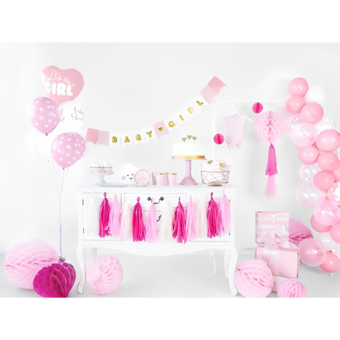 Balon folie VarioShop® It’s a Girl 45 cm, forma inima roz cu imprimeu alb, balon heliu sau aer pentru Baby Shower, gender reveal, decor petrecere fetita [3]