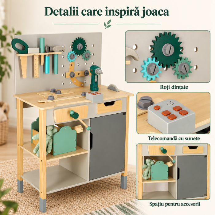 Banc de lucru pentru copii VarioShop®, tip atelier, din lemn si plastic, cu unelte, sunete si accesorii, 86 cm, multicolor [6]