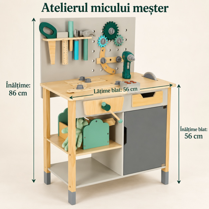 Banc de lucru pentru copii VarioShop®, tip atelier, din lemn si plastic, cu unelte, sunete si accesorii, 86 cm, multicolor [4]