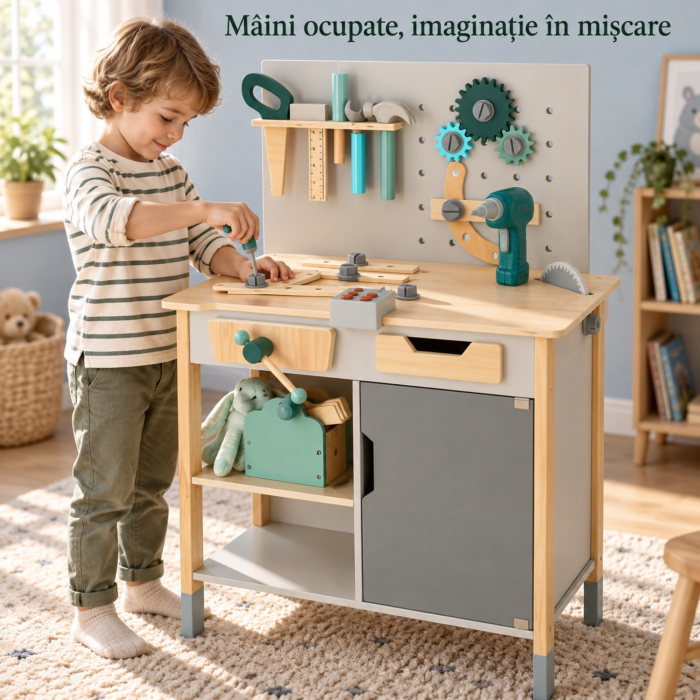 Banc de lucru pentru copii VarioShop®, tip atelier, din lemn si plastic, cu unelte, sunete si accesorii, 86 cm, multicolor [8]