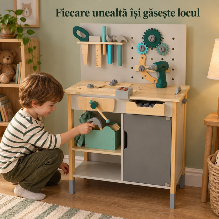 Banc de lucru pentru copii VarioShop®, tip atelier, din lemn si plastic, cu unelte, sunete si accesorii, 86 cm, multicolor [7]