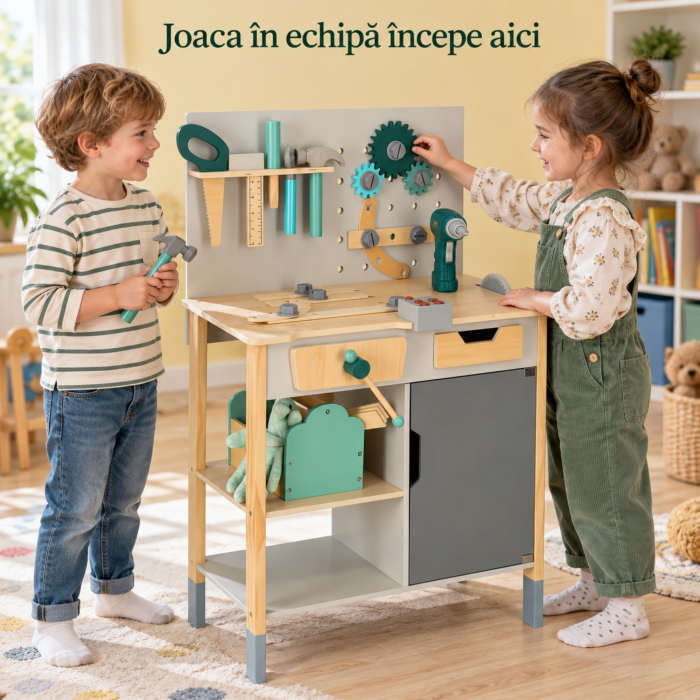 Banc de lucru pentru copii VarioShop®, tip atelier, din lemn si plastic, cu unelte, sunete si accesorii, 86 cm, multicolor [3]
