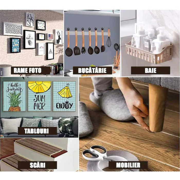 Banda dublu adeziva VarioShop®, rezistenta la apa, reutilizabila, pentru diverse suprafete, latime 3 cm, lungime 3 m, Transparent [3]