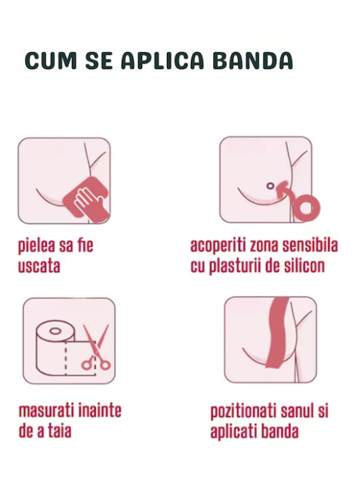 Banda elastica adeziva pentru sustinerea si ridicarea bustului VarioShop®, material respirabil, rezistenta, impermeabila, pentru toate marimile, 10 plasturi inclusi, 500 x 5 cm, Bej [6]