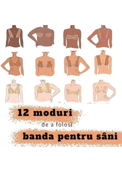 Banda elastica adeziva pentru sustinerea si ridicarea bustului VarioShop®, material respirabil, rezistenta, impermeabila, pentru toate marimile, 10 plasturi inclusi, 500 x 5 cm, Bej [2]