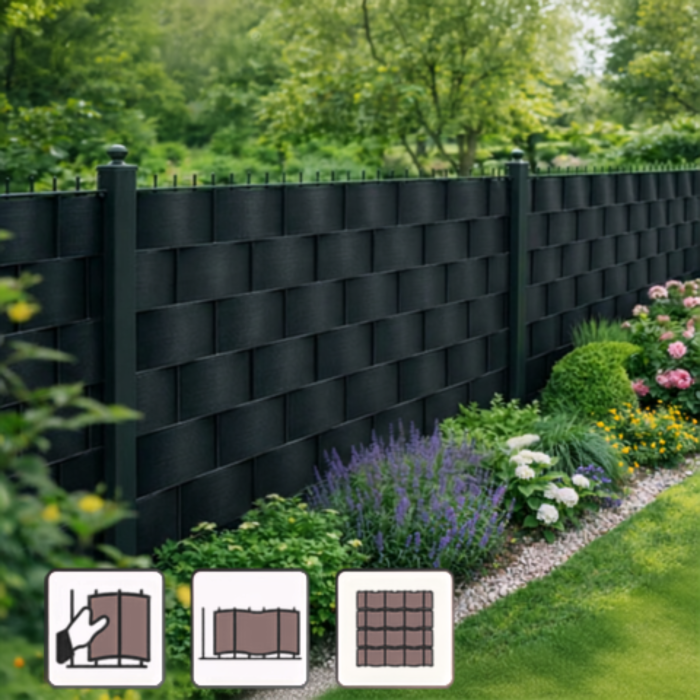 Banda gard cu 25 cleme VarioShop®, pentru panouri, balcoane, terase si intimitate in gradina, PVC 450 g/m², rezistenta UV, 19 x 3500 cm, neagra [5]
