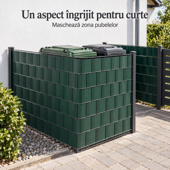 Banda pentru gard VarioShop®, pentru panouri, balcon si terasa, PVC 450 g/m², rezistenta la UV si umiditate, 25 cleme, 19x3500 cm, verde [6]