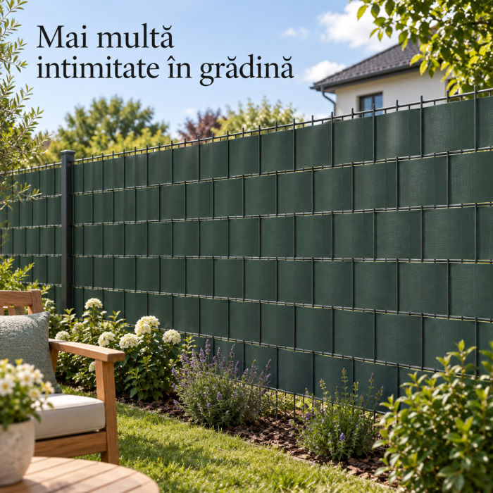 Banda pentru gard VarioShop®, pentru panouri, balcon si terasa, PVC 450 g/m², rezistenta la UV si umiditate, 25 cleme, 19x3500 cm, verde [5]