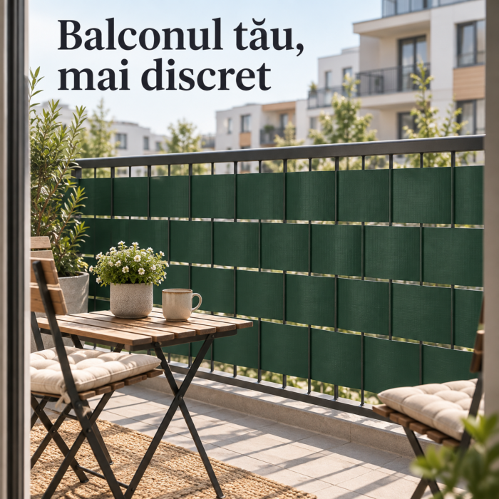 Banda pentru gard VarioShop®, pentru panouri, balcon si terasa, PVC 450 g/m², rezistenta la UV si umiditate, 25 cleme, 19x3500 cm, verde [8]