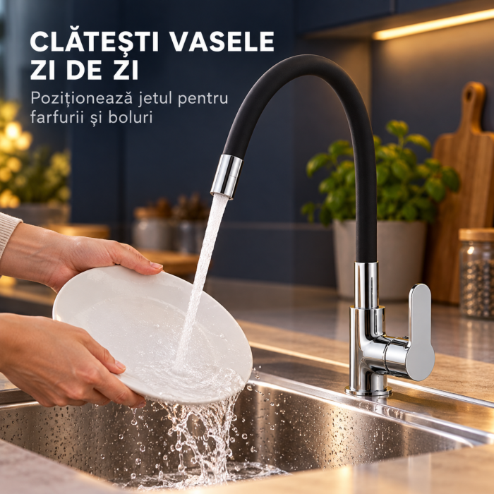Baterie bucatarie VarioShop, pentru spalare si umplerea vaselor, pipa flexibila si rotativa, montaj vertical, accesorii incluse, inaltime aproximativ 36 cm, negru mat [8]