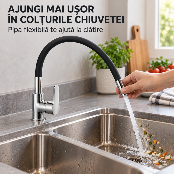 Baterie bucatarie VarioShop, pentru spalare si umplerea vaselor, pipa flexibila si rotativa, montaj vertical, accesorii incluse, inaltime aproximativ 36 cm, negru mat [6]