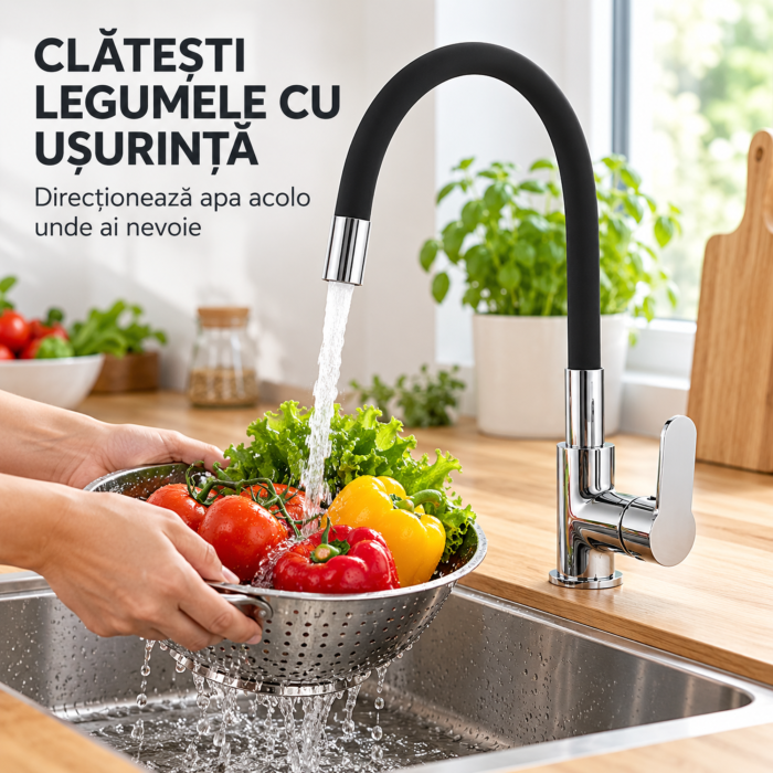 Baterie bucatarie VarioShop, pentru spalare si umplerea vaselor, pipa flexibila si rotativa, montaj vertical, accesorii incluse, inaltime aproximativ 36 cm, negru mat [3]