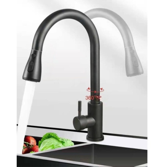 Baterie bucatarie VarioShop®, pipa flexibila si rotativa, dus extractibil cu 2 functii, cartus ceramic 35 mm, aerator economisire apa, negru mat [6]