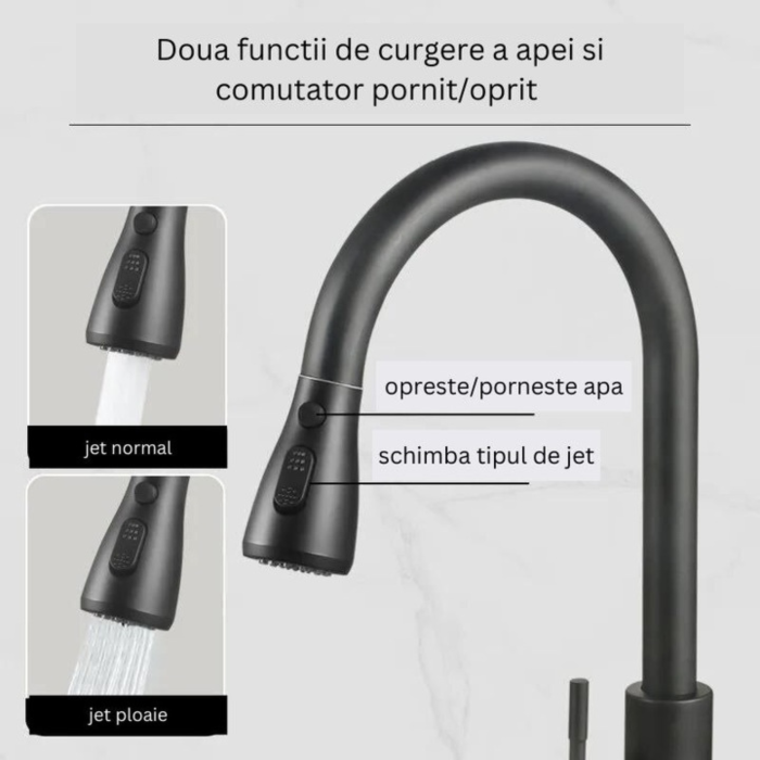 Baterie bucatarie VarioShop®, pipa flexibila si rotativa, dus extractibil cu 2 functii, cartus ceramic 35 mm, aerator economisire apa, negru mat [2]
