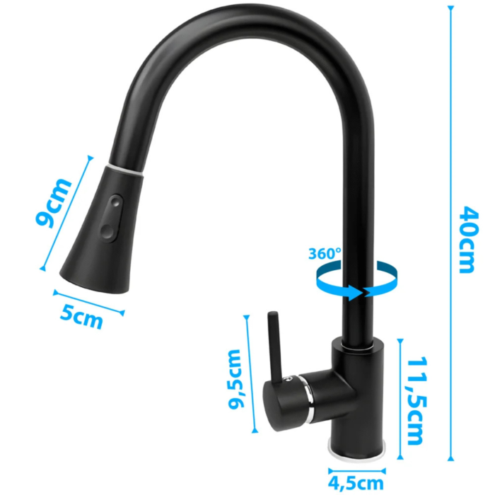 Baterie bucatarie VarioShop®, pipa flexibila si rotativa, dus extractibil cu 2 functii, cartus ceramic 35 mm, aerator economisire apa, negru mat [3]