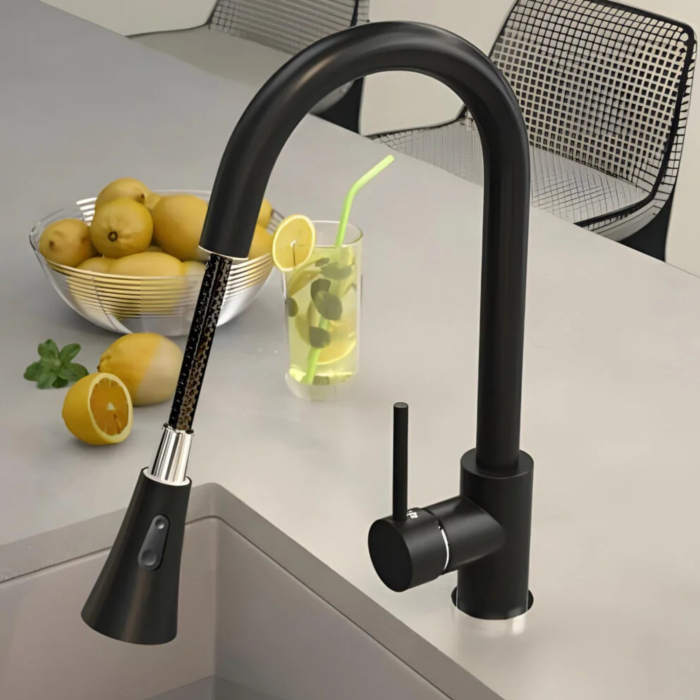 Baterie bucatarie VarioShop®, pipa flexibila si rotativa, dus extractibil cu 2 functii, cartus ceramic 35 mm, aerator economisire apa, negru mat [4]