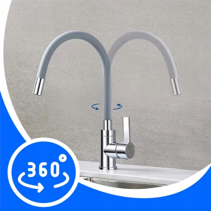Baterie de bucatarie flexibila VarioShop®, cu gura pivotanta 360°, design modern, functionalitate maxima, otel inoxidabil, gri [11]