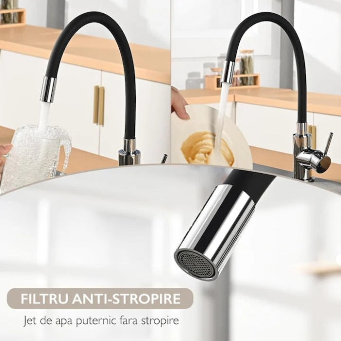 Baterie de bucatarie flexibila VarioShop®, cu gura pivotanta 360°, design modern, functionalitate maxima, otel inoxidabil, Negru [6]