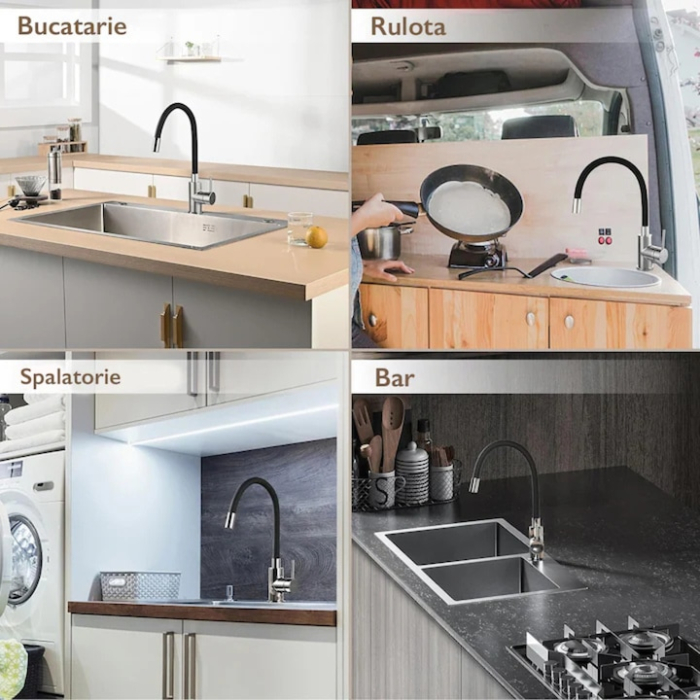 Baterie de bucatarie flexibila VarioShop®, cu gura pivotanta 360°, design modern, functionalitate maxima, otel inoxidabil, Negru [7]