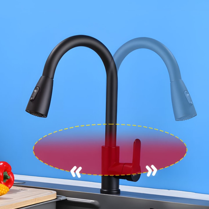 Baterie de bucatarie VarioShop®, cu furtun retractabil 80 cm, 2 functii pulverizare, gura flexibila rotativa, inaltime 40 cm, instalare rapida, negru mat [7]