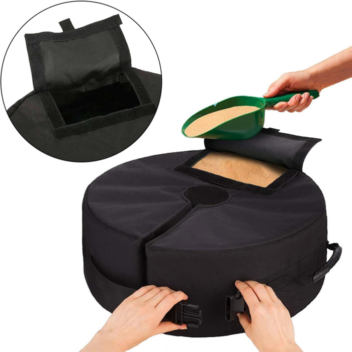 Baza umbrela gradina cu umplere nisip, sac greutate stabilizare 40 kg, material Oxford impermeabil, sistem fixare cu fermoar si velcro, negru, 48 cm [5]