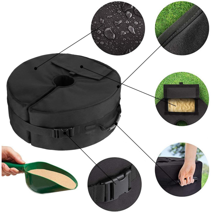Baza umbrela gradina cu umplere nisip, sac greutate stabilizare 40 kg, material Oxford impermeabil, sistem fixare cu fermoar si velcro, negru, 48 cm [3]