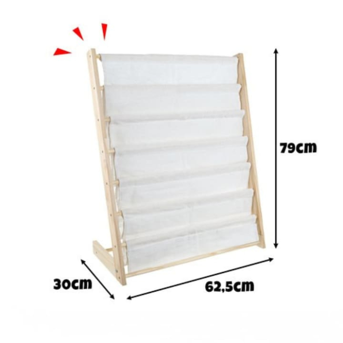 Biblioteca pentru copii, VarioShop®, cu 6 rafturi din material textil, structura din lemn natural, stabila si sigura, 79×62.5×30 cm, organizator pentru carti, reviste si jucarii, design Montessori [12]